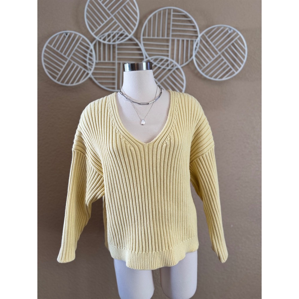 Abercrombie & Fitch Yellow Ribbed V-Neck Relaxed Knit Sweater XL Long Sleeve